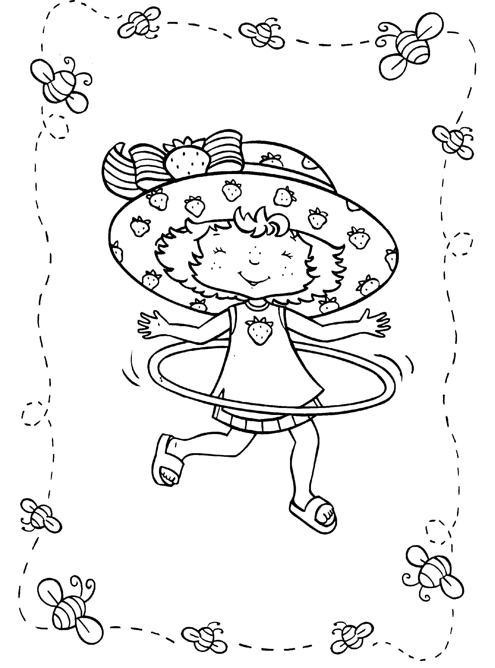 coloriage charlotte aux fraises joue au cerceau